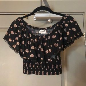 Black paisley boho crop top